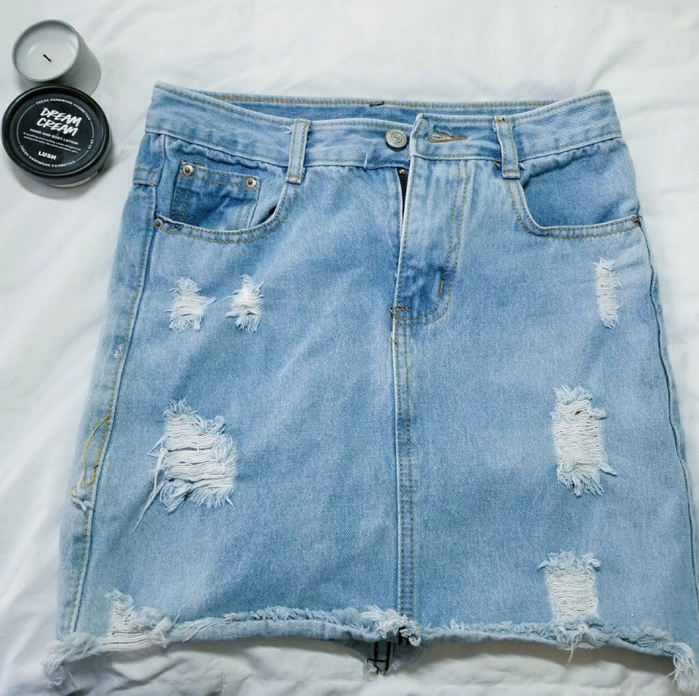 Distressed Denim Skirt